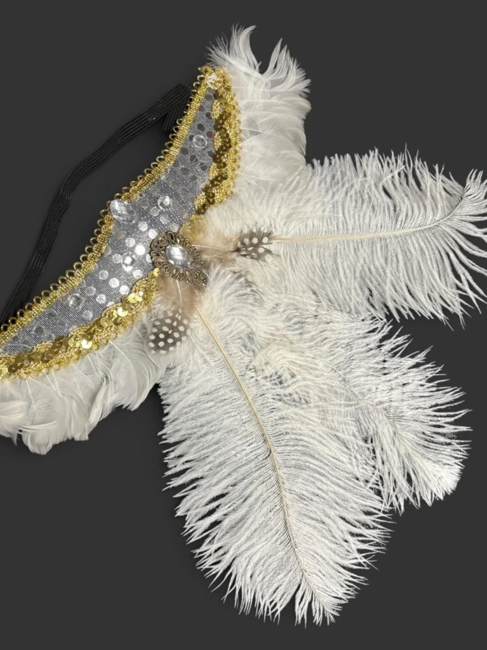 White Feather Carnival Headpiece, Mardi Gras Showgirl Headdress